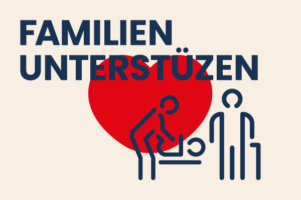 wahlziel-familien Ein Herz mit einem Icon, das eine Person zeigt, die einen Säugling wickelt und eine Person mit Stock.