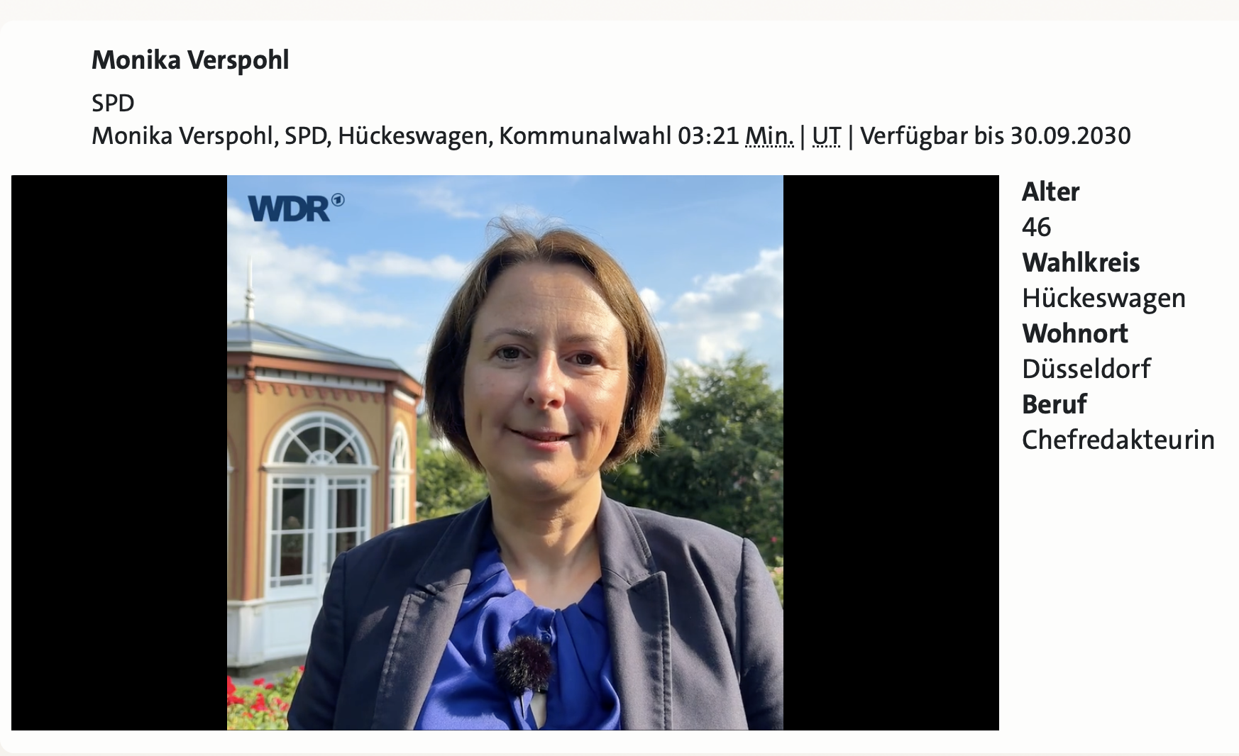 Screenshot von Monika Verspohl beim WDR