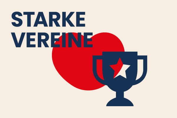 Ein rotes Herz mit dem Symbol eines Pokals und dem Titel "Starke Vereine"